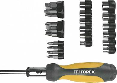 Отвертка + биты крестовые, плоские, Torx, шестигранные и головки, CrV, набор 34 предмета Topex